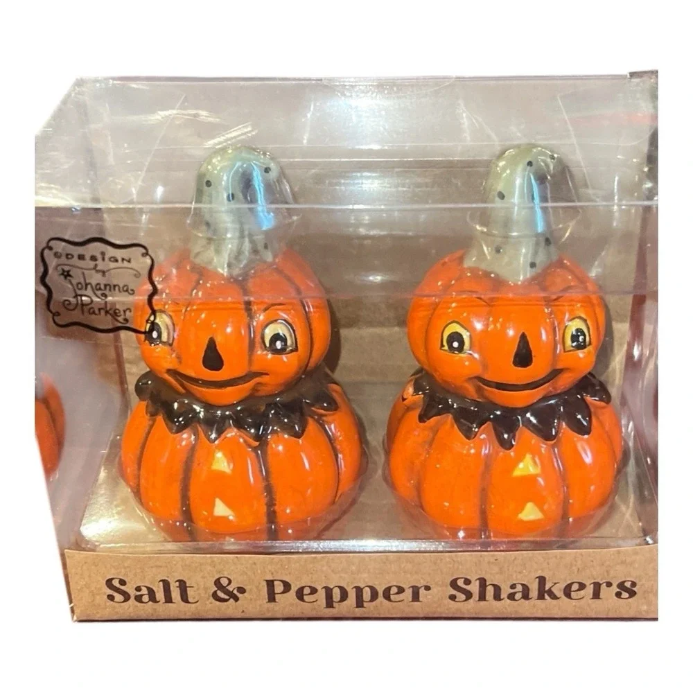 New‎ Johanna Parker Retro Vintage Style Halloween Pumpkin Salt & Pepper Shaker